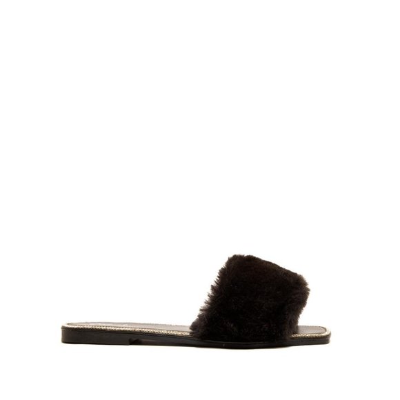 *SALE! Black Faux Fur Embellished Sandals - Picture 5 of 8